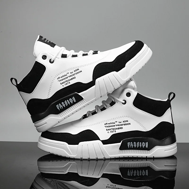 

Fashion Men's Casual Shoes High Top Leather Sneakers Men High Quality Flats Shoes Zapatillas Hombre