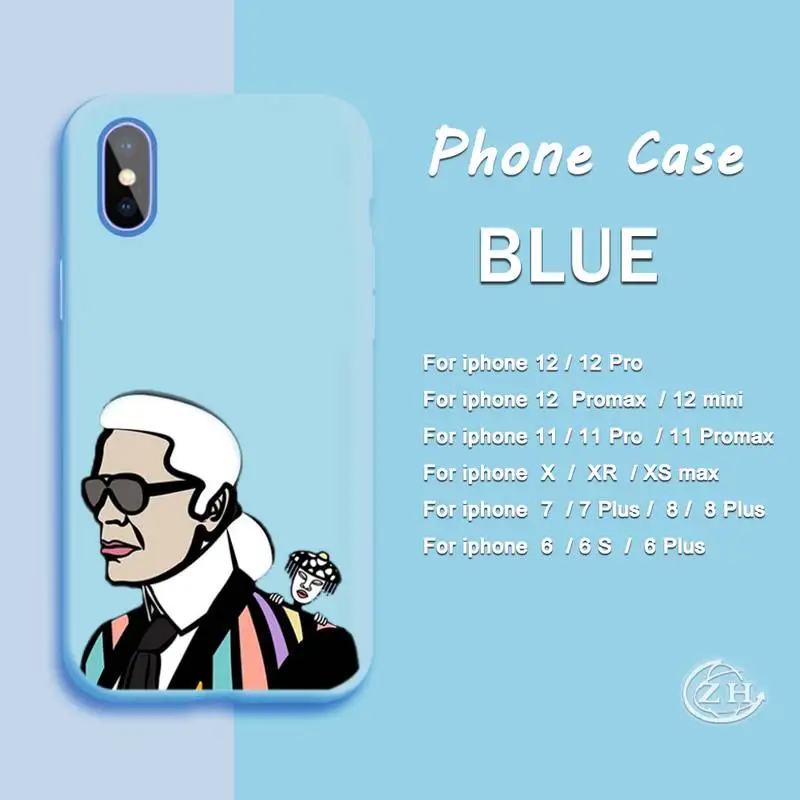 

Luxury Brand Lagerfeldly KARLS Phone Case Blue For Iphone 12 11 PRO MAX X XS XR 6S 7 8 PLUS SE Cases Cover