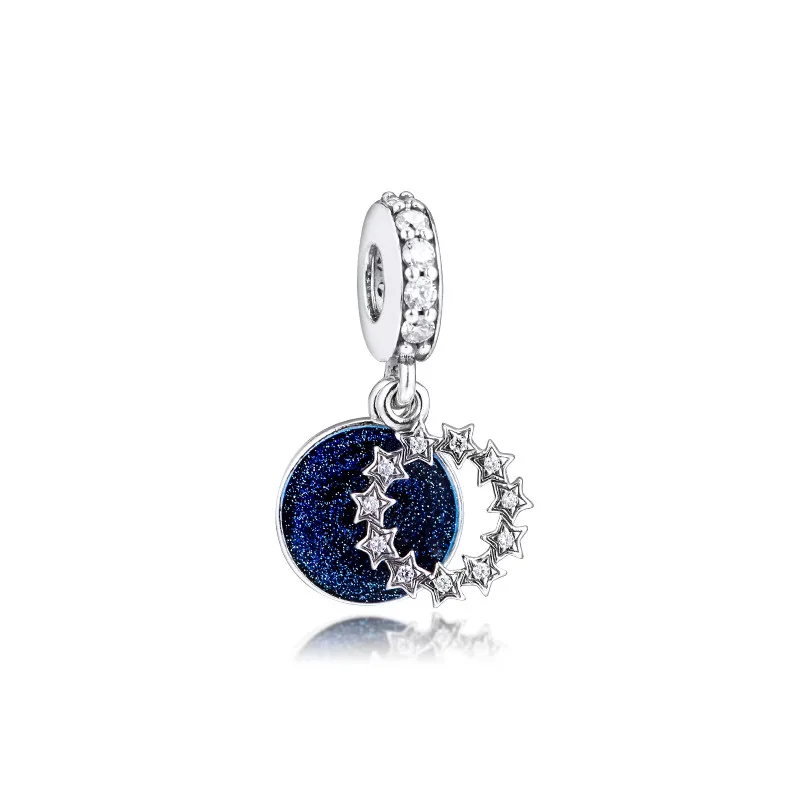Clear CZ &amp Blue Enamel Inspirational Stars Dangle For Charms Bracelets Women 925 Sterling Silver for Jewelry Making 2019 | Украшения и