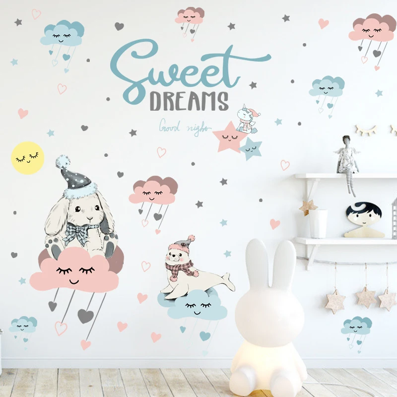 Zollor Мультфильм Облако кролик Наклейка на стену сладкие мечты детская комната
