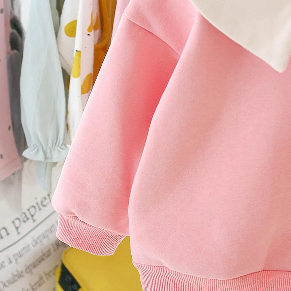 Winter Fleece Baby Girls Sweatshirt Comfort Soft Long Sleeve Personality Doll Collar Dot Warm Korean Lovely Clothes