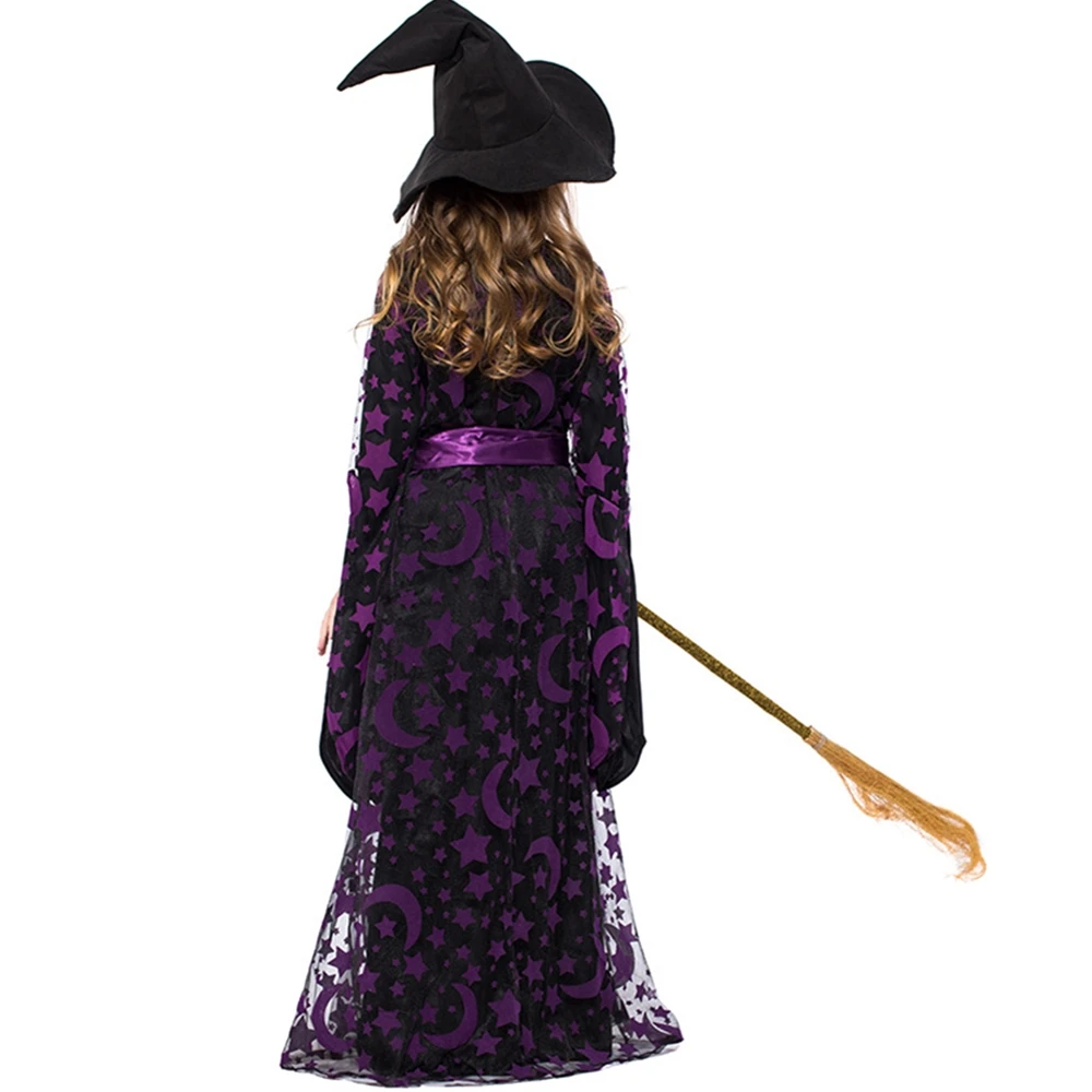 Одежда для родителей и детей на Хэллоуин фиолетовая звезда луна волшебная ведьма