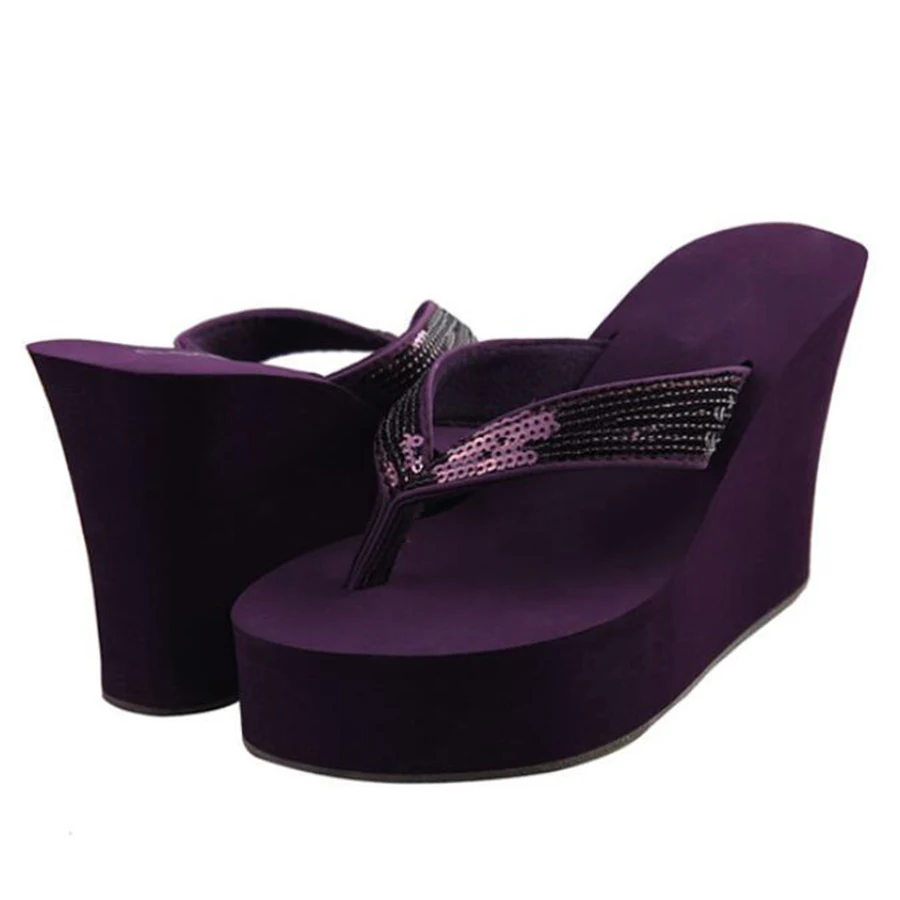 Женские шлепанцы на танкетке сандалии высоком каблуке Нескользящие платформе