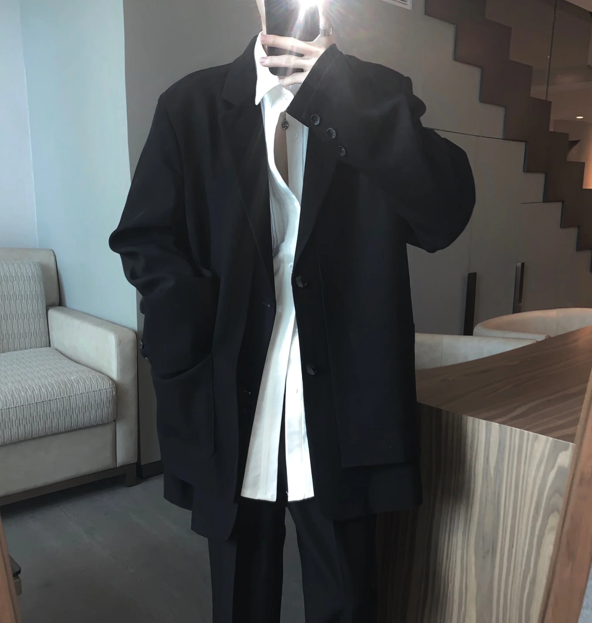 

Нишевая одежда, искусственный костюм из двух предметов, пальто, Мужская Осенняя новая Корейская свободная однобортная высококачественная ...