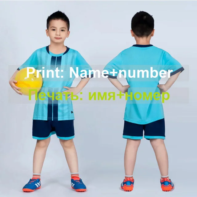 Blue name number Детские футбольные майки, Футбольная форма для мальчиков, Футбольная форма, комплект для девочек, Футбольная форма на заказ, спортивная одежда, рубашка и шорты, синий, зеленый - Цвет: Blue name number