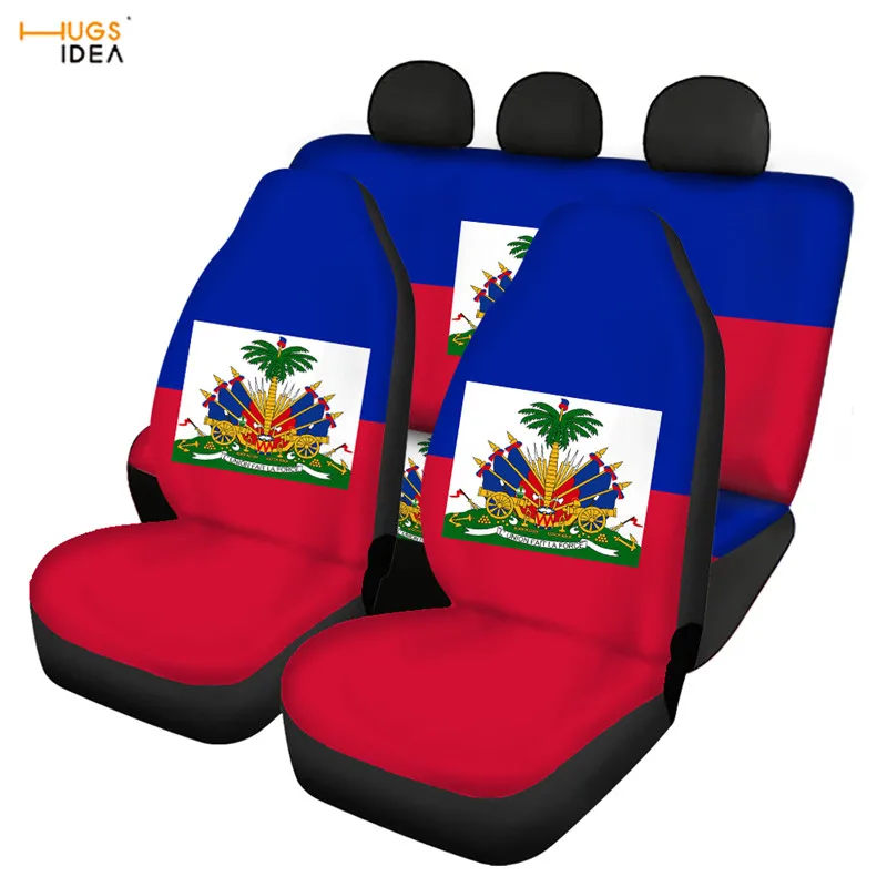 

Чехол на сиденье автомобиля HUGSIDEA, флаг Гаити, дизайн, переднее и заднее украшение салона автомобиля, протектор, комплект чехлов на сиденья с ...