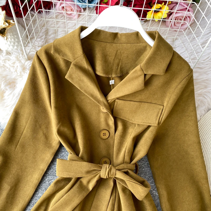 SINGRAIN Women Irregular Long Corduroy Dress Winter Streetwear French Office Warm Sleeves Autumn Vintage Shirt |