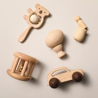 5pcs1set wooden toys set baby rattle montessori early education bracelets beech fox teether car toys infant nursing gift set
