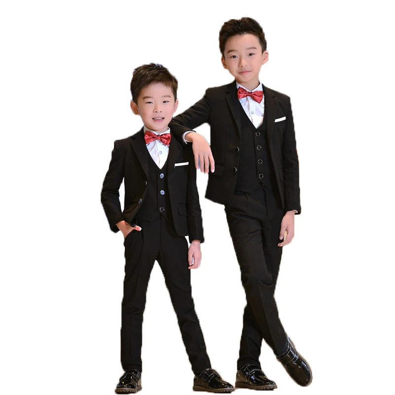 2020 Gentleman Kids Jacket Vest Pants Bowtie ceremony Costumes Flowers Boys Formal Suit Wedding campus student Dress |