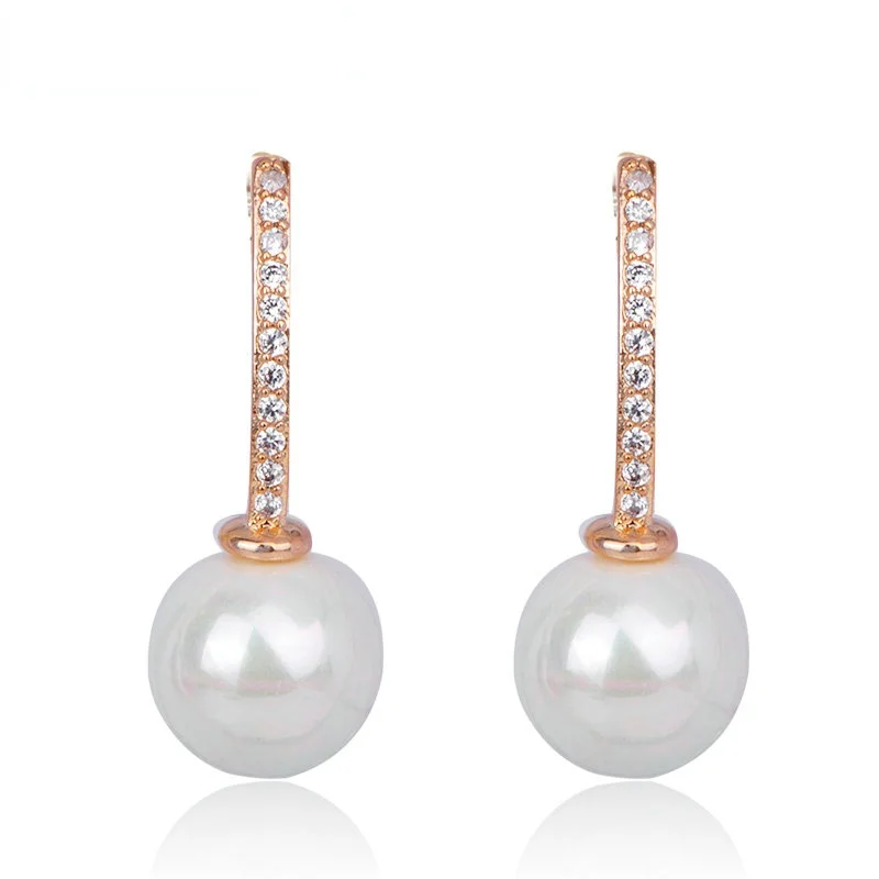 

Blucome New Fashion Copper Dangle Earrings Elegant Simulated Pearl Material Earring for Women Girls Daily Ear Drop Jewelry Gift