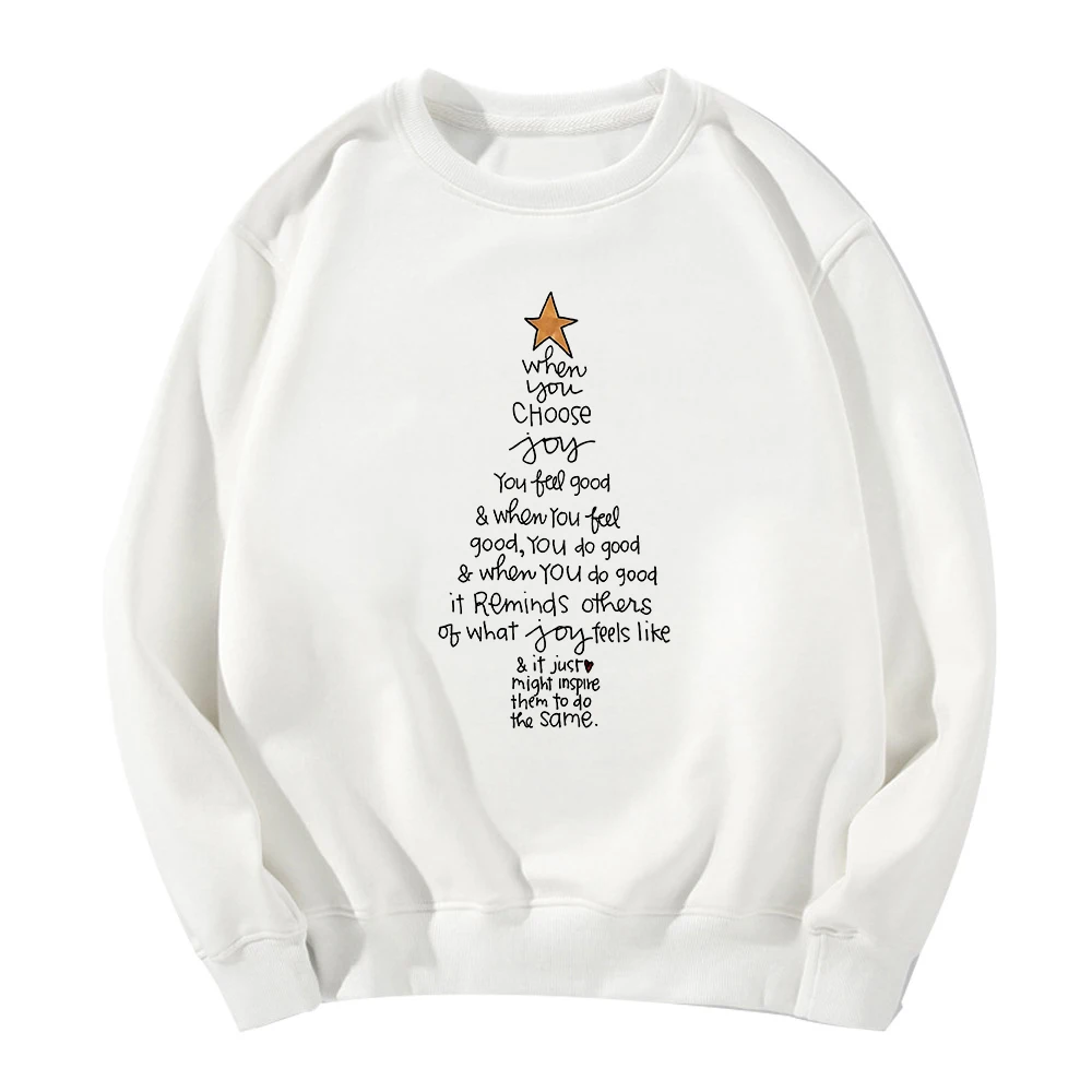 

Fashion Autumn Winter Harajuku May The Light of Christmas Fill Your Life Print Tree Hatless Hoodie Sweatshirt Women Sportswear