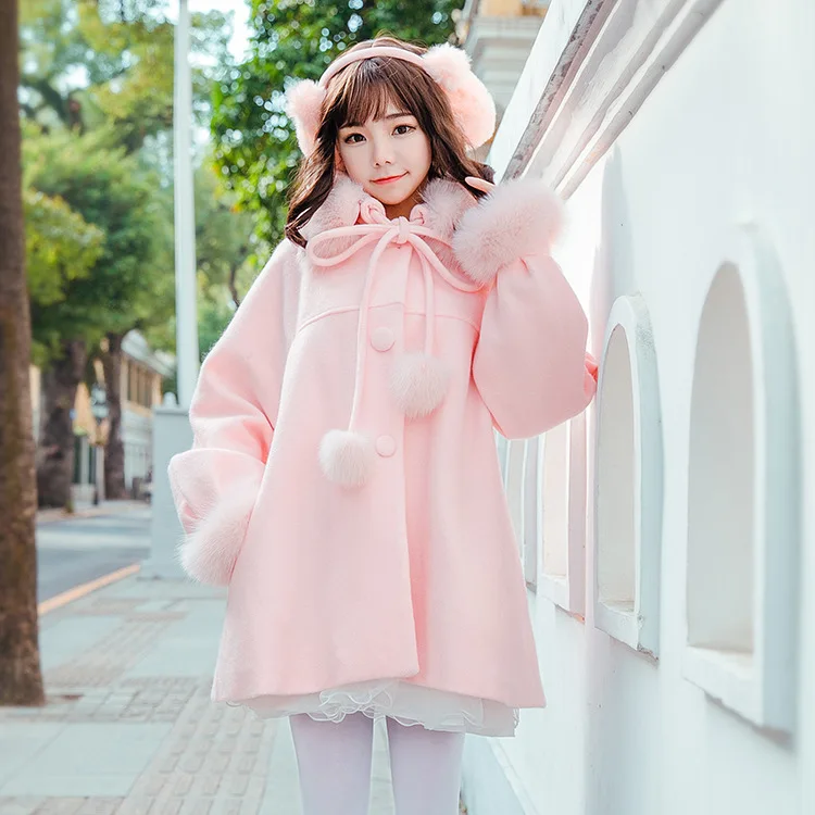 Новинка зимы женское милое розовое шерстяное длинное пальто винтажное мягкое