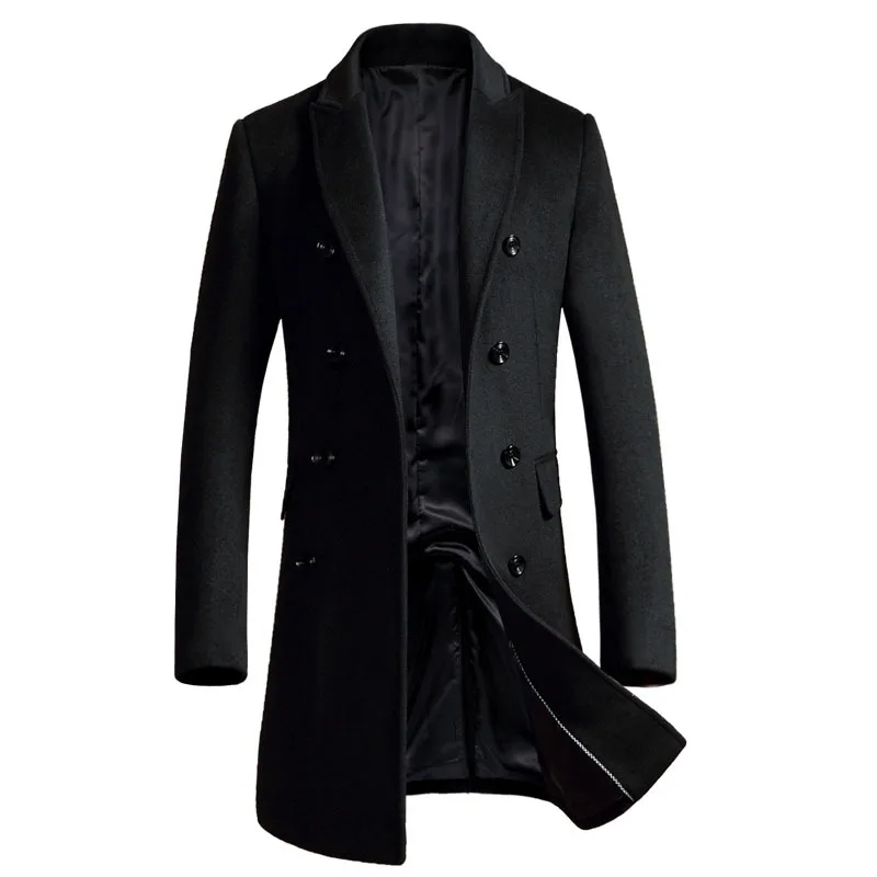 Черное серое Брендовое двубортное шерстяное пальто для мужчин зимняя Толстая