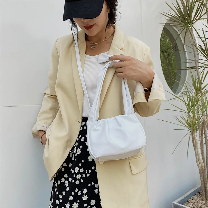 

Fashion Underarm Bags for Women 2021 PU Leather Handbag Female Small Subaxillary Bags Pleated Bag Female Travel Mini Bow Totes