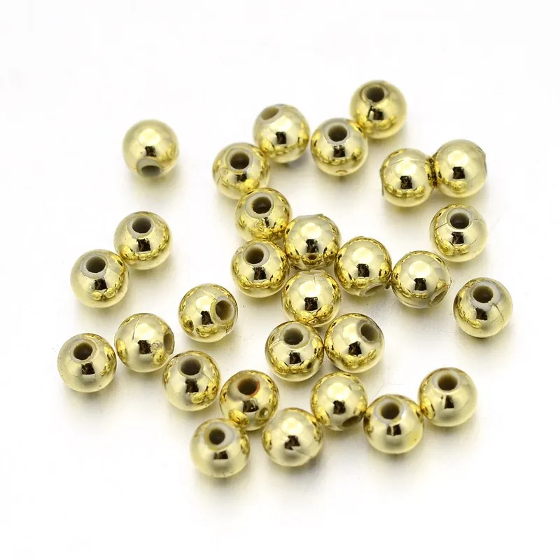 

500 g Plating Acrylic Beads Round Golden about 4mm in diameter hole: 1mm about 14000pcs/500g