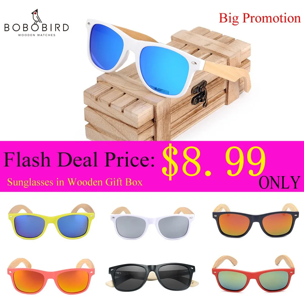 

BOBO BIRD 2021 New Fashion Retro Color Polarized Bamboo Wood Sunglasses Women Men Mirror Coating Lenses Eyewear Wooden Box Gift