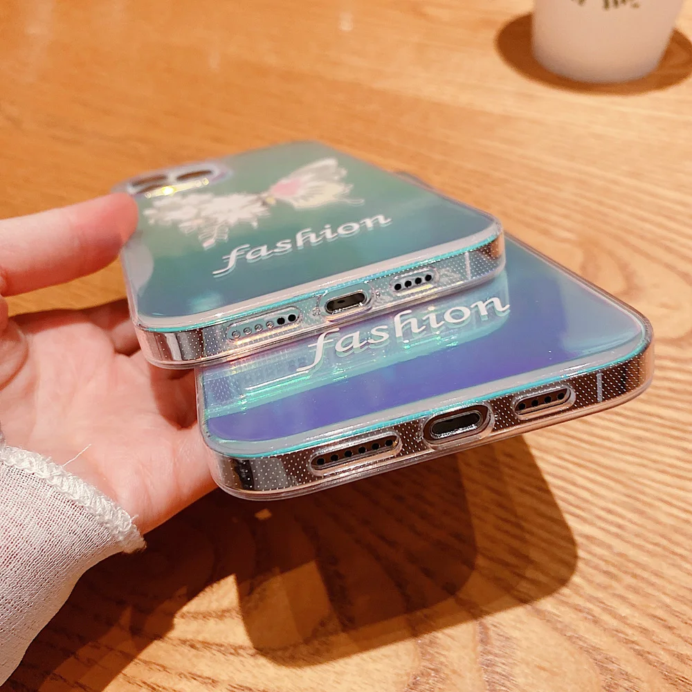 

Luxury Butterfly Laser Transparent Phone Case for iphone 11 12 Pro Mini 7 8 Plus X XR XS Max SE 2020 Shockproof Fashion Cover
