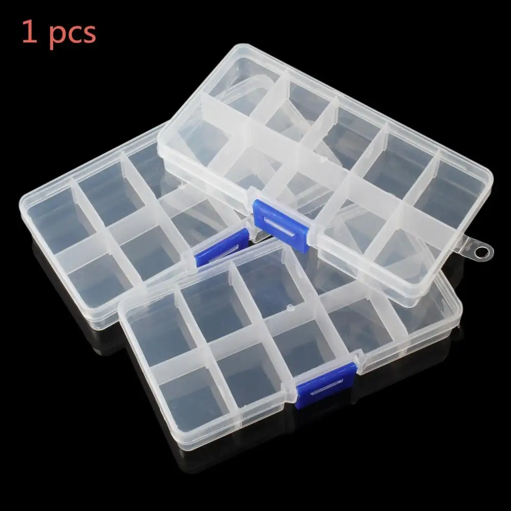 

10 Compartment Small Organiser Storage Clear Plastic Jewelry Box Case with Adjustable Dividers for Earring Craft Nail Fuse Beads