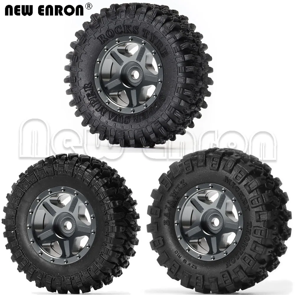 

NEW ENRON 1.0" 30mm Metal Beadlock CNC Micro Crawler Wheel Rim & 52mm Tires for 1/24 RC Axial SCX24 90081 AXI00001 mini crawler