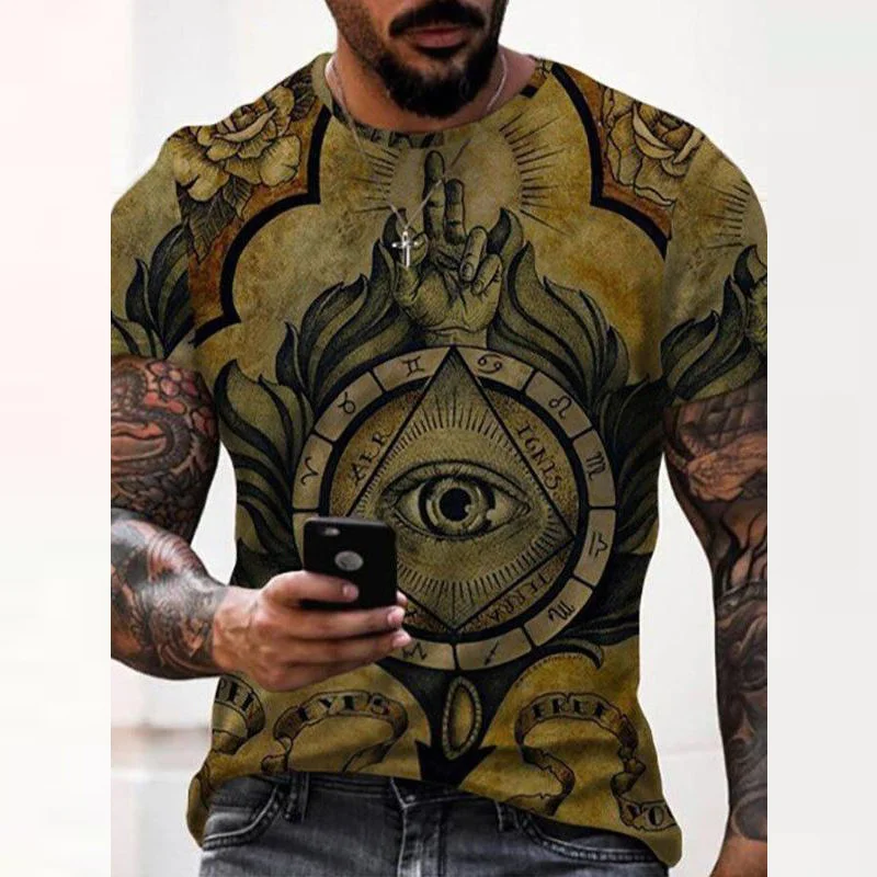 

Summer Casual Short Sleeve Tee Shirt Mens Vintage Eye Printing Slim T Shirts For Men Fashion O-Neck Pullover Tops Streetwear New