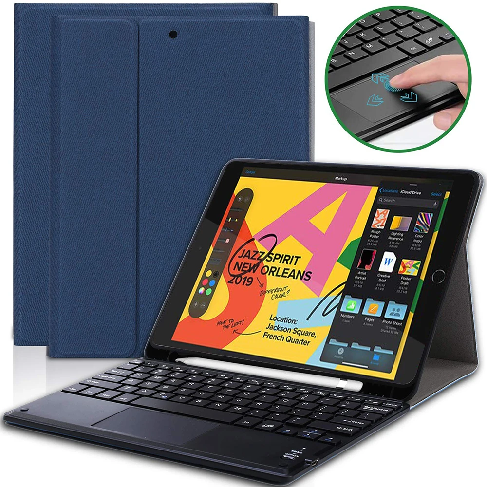 Для iPad 10,2 дюймов американская сенсорная Bluetooth клавиатура чехол для планшета с защитной крышкой из искусственной кожи