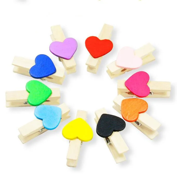 10 шт./лот деревянный зажим с красочным сердцем зажимы для открыток комнаты и