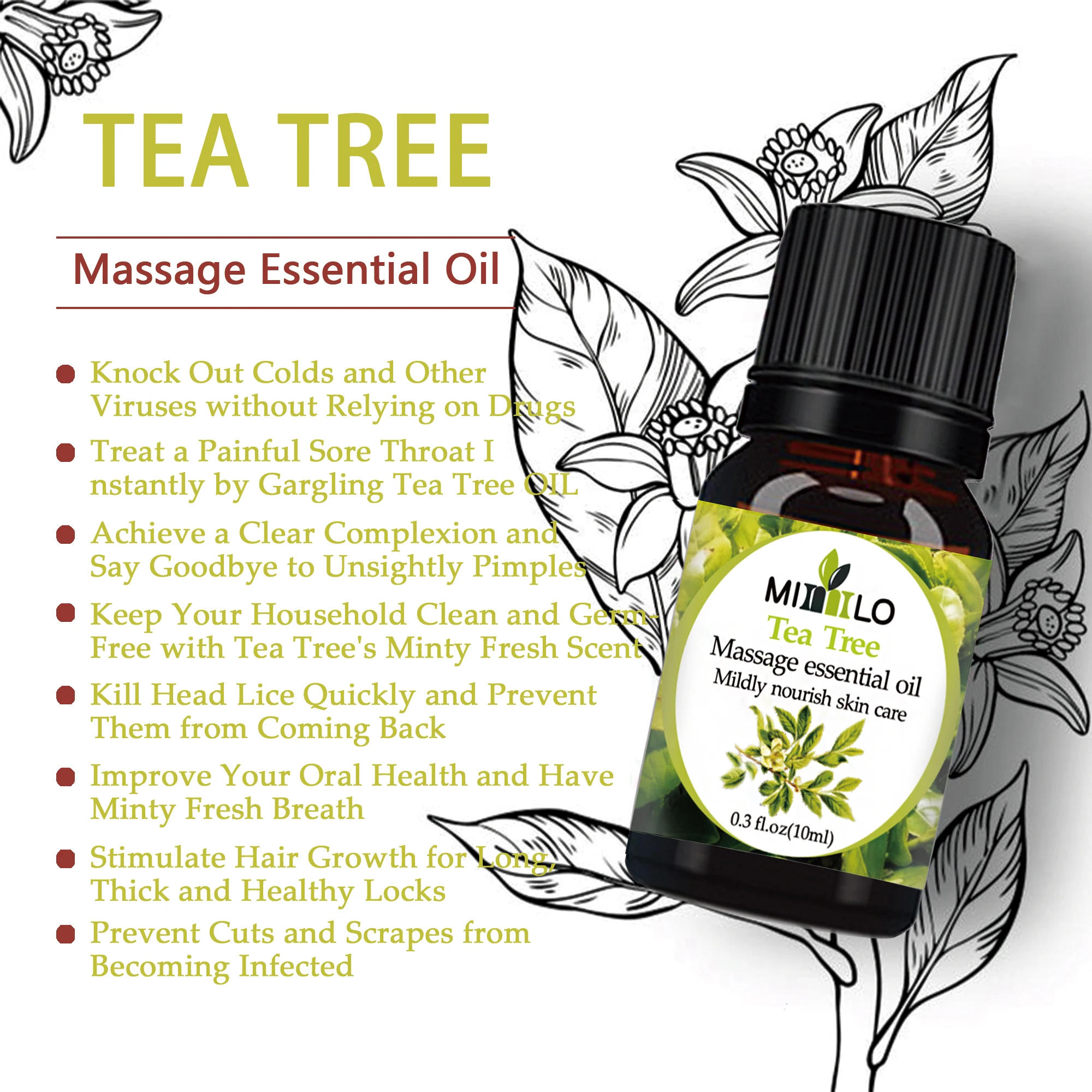 Эфирное масло чайного дерева экстракт от морщин Acne100 % чистое натуральное для