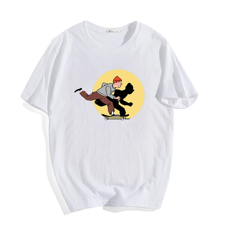 

anime T-shirt Tintin Adventure Cute Cartoon Anime T-Shirt men/women New fashion cool printed t-shirts casual streetwear tops