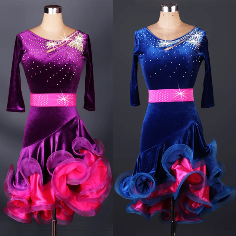 New Fashion Latin Dance Dress Women Shiny Rhinestone Rumba Cha Skirt Competition Clothing Multicolor Optional | Тематическая одежда