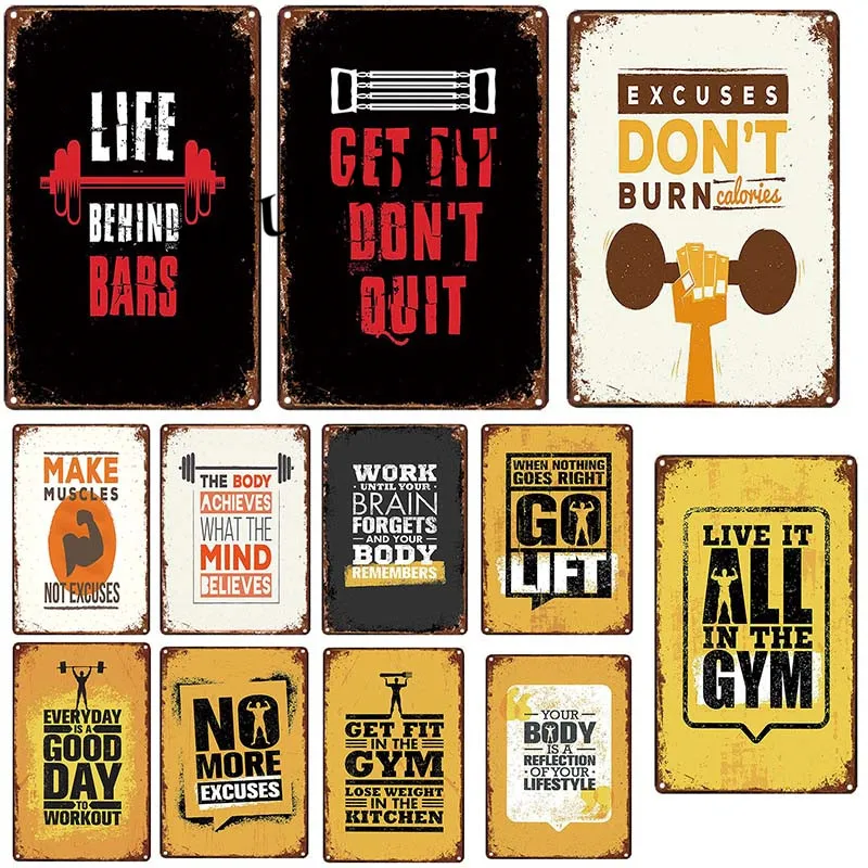 

[Douladou] Fitness Exercise Gym Bar Pub Metal Wall Art Sticker Tin Sign Decorative Painting Pinup Wall Decor Style Poster20x30CM