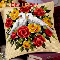 diy cross stitch cushion cover pigeons in rose chunky cross stitch kits 100 acrylic yarn pillow case home decor hobby crafts