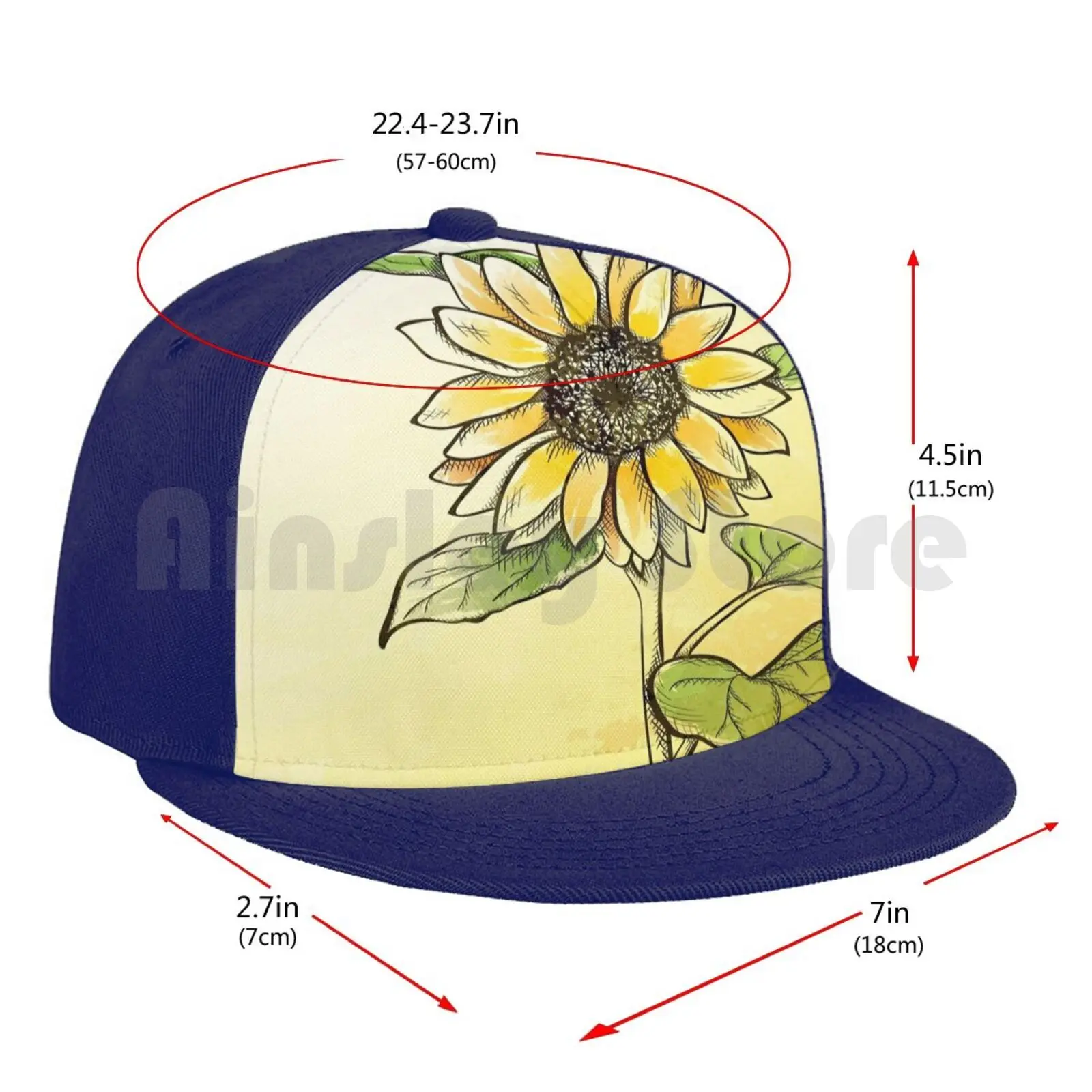 

Hand Drawn Sunflower Baseball Cap Diy Mesh Hip Hop Adjustable Abstract Aged Annuus Vintage Backdrop Background Cover Floral