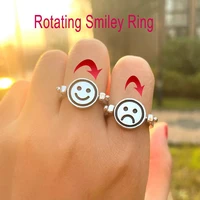 smiley rings for women happy or depressed fidget spinner ring anti stress anxiety rings silver plated party jewelry gifts