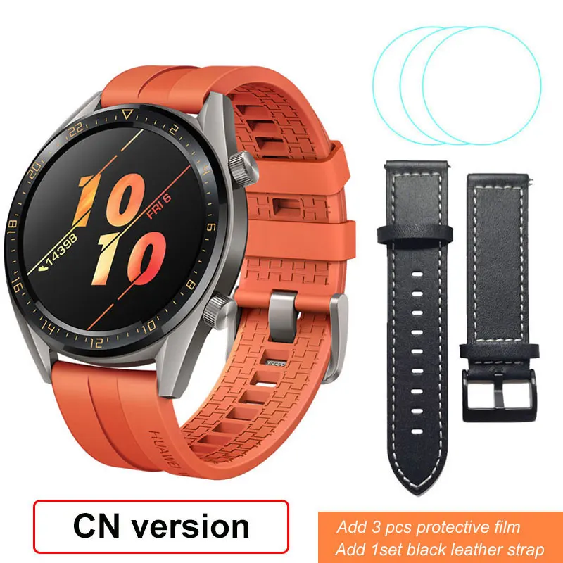 OrangeAddBlackStrap Смарт-часы huawei GT, фитнес-трекер, шагомер, 1,39 дюймов, gps, водонепроницаемые, для телефонных звонков, трекер сердечного ритма для Android iOS - Цвет: OrangeAddBlackStrap