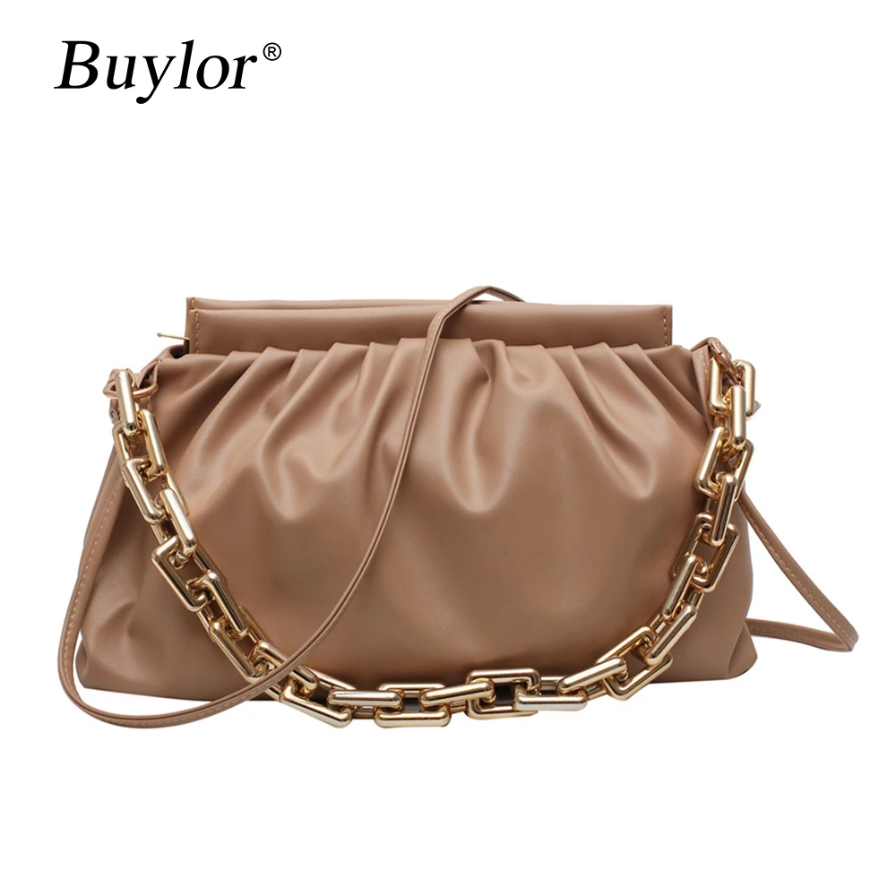 

Buylor женская сумка через плечо из искусственной кожи, плиссированная сумка в форме облака, женская сумка на толстой цепочке, простая повседн...