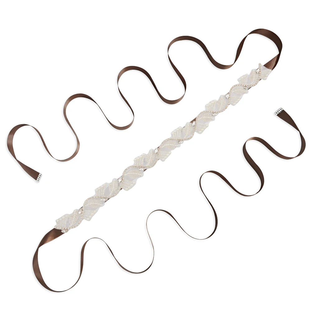 brown TRiXY S273 женские Стразы свадебное с жемчужными бусинами Ремни Пояса Кристалл Стразы Свадебный Пояс, лента аксессуары для свадебного платья - Цвет: brown