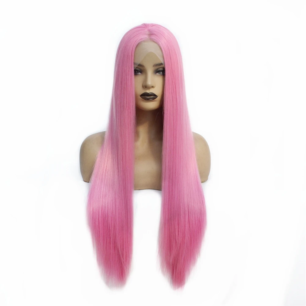 

New Sexy Pink Long Straight Synthetic Lace Front Wig for Women Heat Resistant Half Hand Natural Wigs for Cosplay Daily Wear