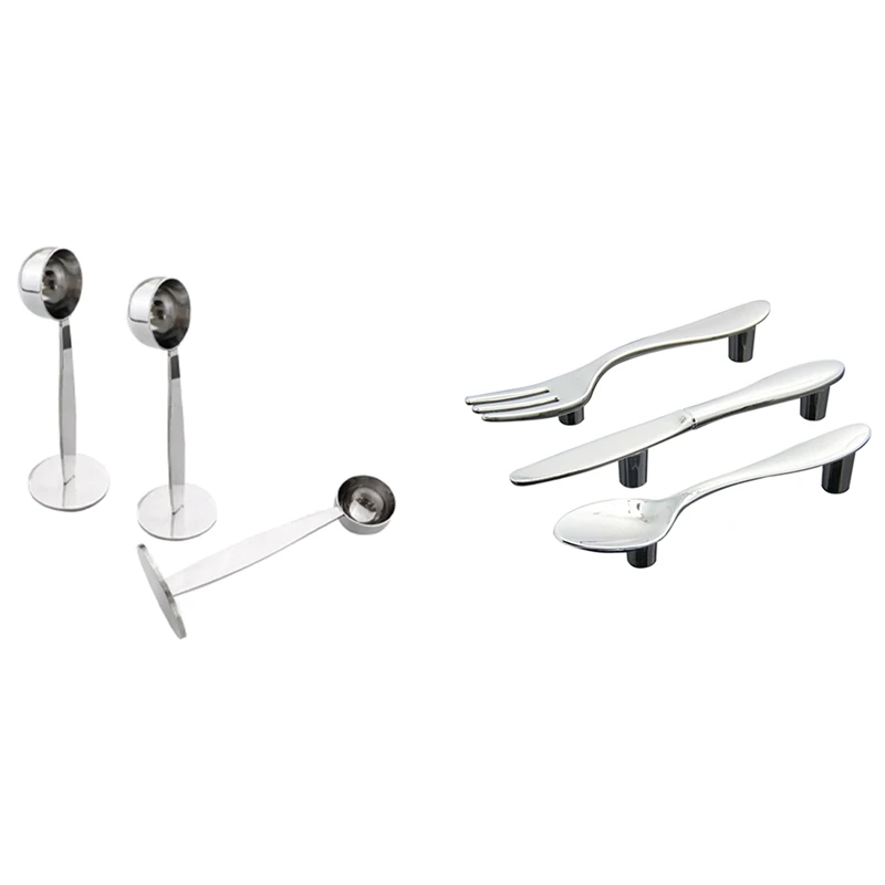 

3Pcs Silver Kitchen Cabinet Drawer Pull Handles Knobs With 3Pcs Coffee Tamper Coffee Measuring Scoop Coffee Tea Tools