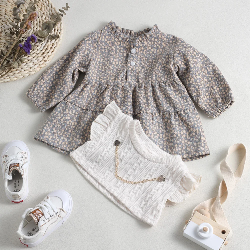 

2022 spring sweater dress girl children's dress floral lovely dress