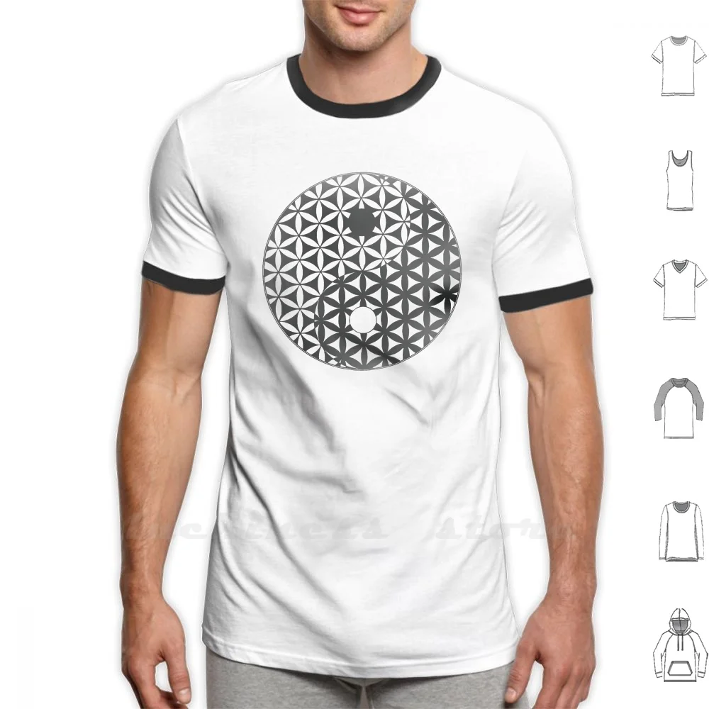 

Футболка с изображением цветка жизни пространства времени Инь Янь индивидуальный дизайн печать священного искусства цветок жизни Инь Янь ...