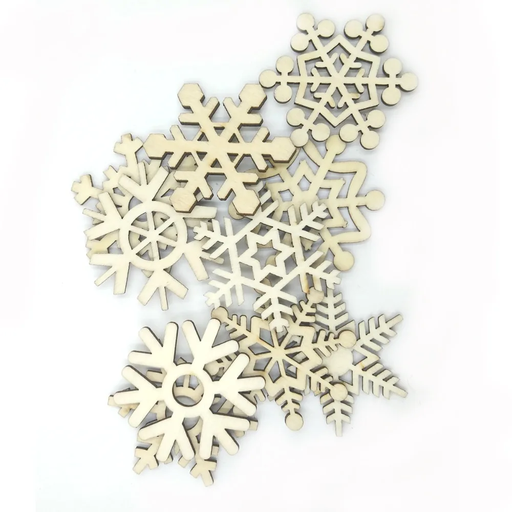 

10PCS Wooden Snowflake Artificial Cards for Wedding Christmas Tree Party Decoration Home Decor Supplies Favors and Gifts