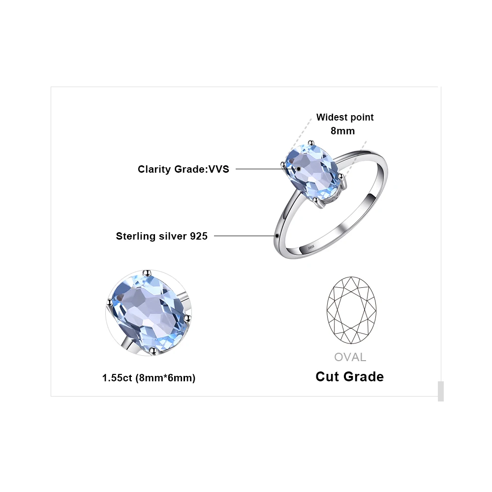 Женское серебряное кольцо с голубым топазом Jewelry Palace обручальное из серебра 925