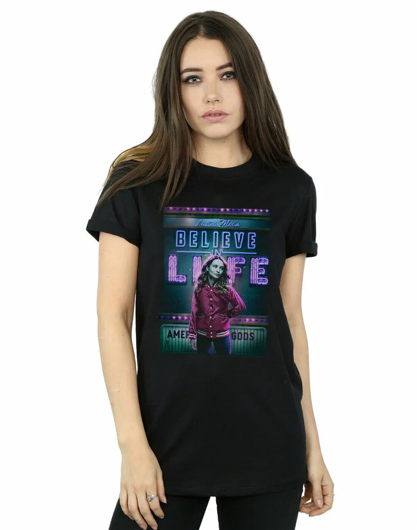 American Gods Women'S Laura Moon Believe In Life Boyfriend Fit T-Shirt Diy Prited Tee Shirt |