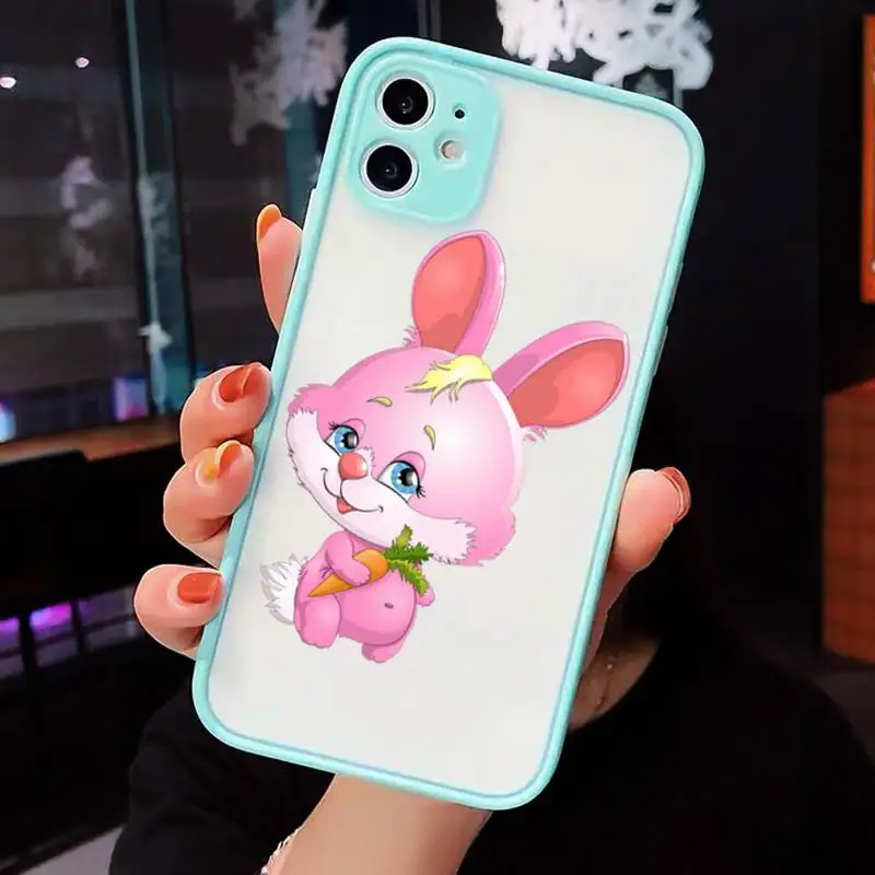 

Cute cartoon Rabbit pink heart Phone Cases matte transparent For iphone 7 8 11 12 plus mini x xs xr pro max cover
