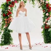 tanpell ivory sweetheart wedding dress dots tulle bowknot knee length ball gown bridal custom simple short wedding dress