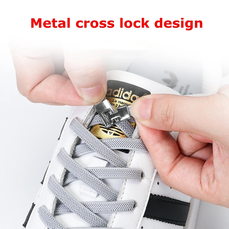 1 Pair Elastic Shoelaces Flat No Tie Shoe Laces Of Sneakers Easy To Put On And Take Off Metal Locking Lazy Shoelace 24 Colors