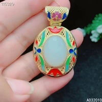 kjjeaxcmy fine jewelry 925 sterling silver inlaid natural white jade cloisonne trendy female new pendant necklace support test