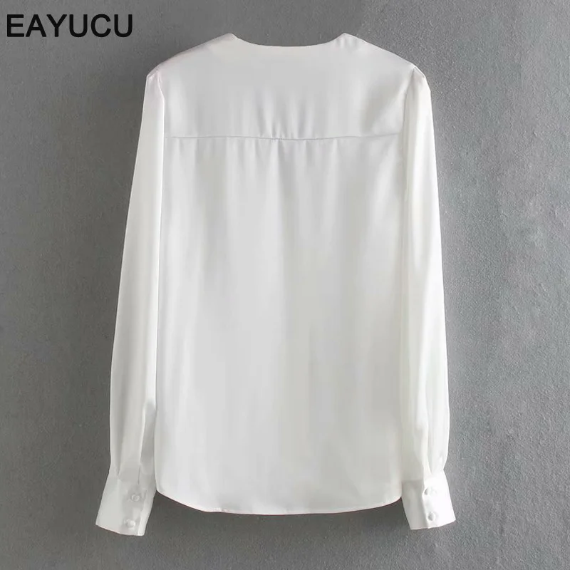 Элегантная черно-белая атласная шелковая Офисная Женская блузка eayuv новинка