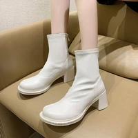2021 new luxury womens block high heels white ankle boots womens square toe chelsea boots high quality short boots zipper