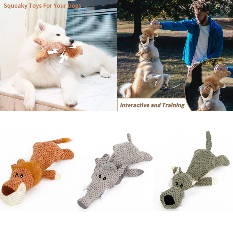 

Plush Dog Toy, Pet Toy Squeak Interactive Puppy Dog Toys, Durable Chew Toys for Small and Medium Dogs with Elephant Lion Shape